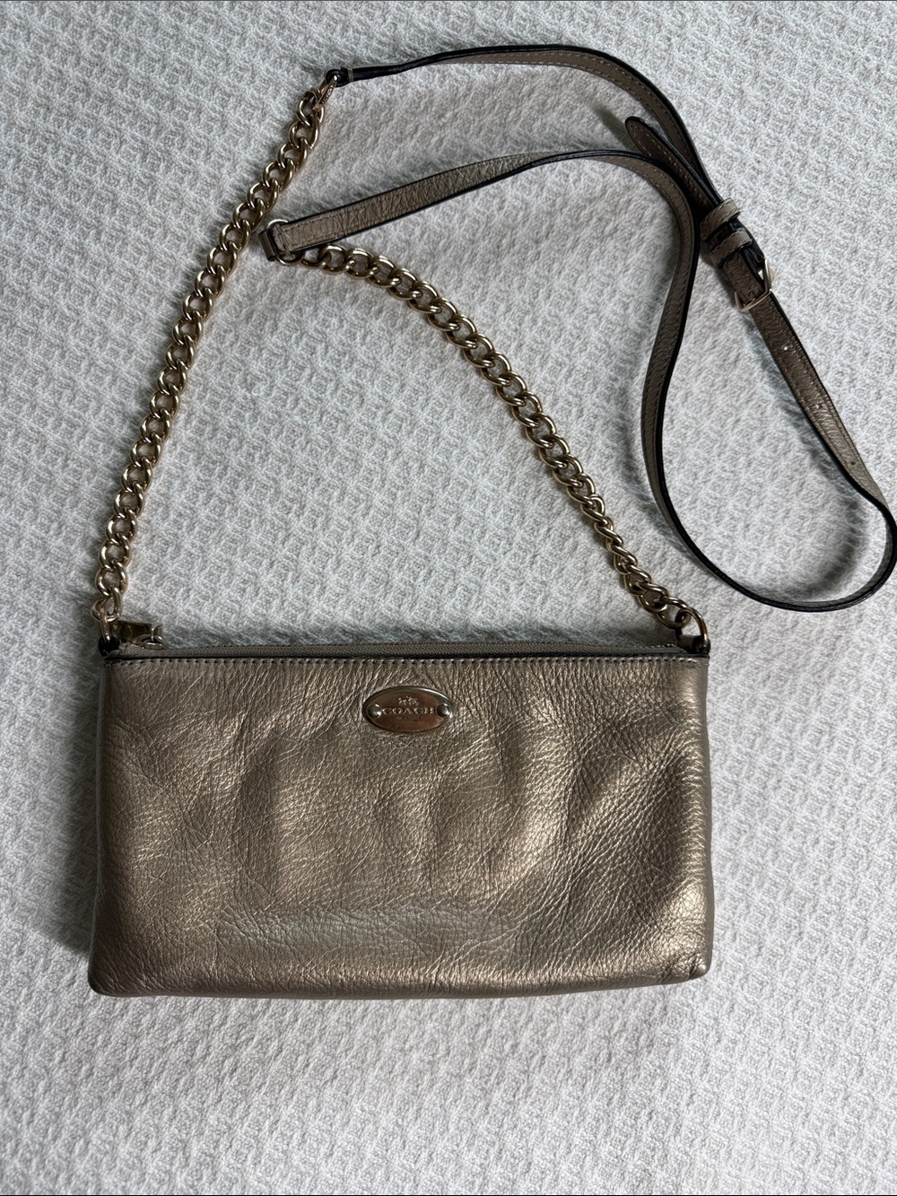 Coach Quinn crossbody bag in bronze pebbled leather with gold hardware